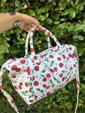 Cherry Print Canvas Weekend Bag - White/Red